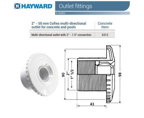 HAYWARD COFIES nastavitelná bočná tryska 2"/1-1/2", 5-6 m3/h, beton