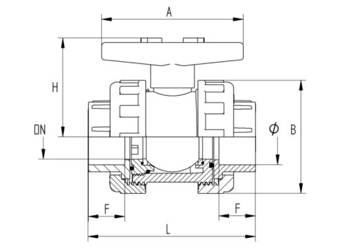 Guľový ventil nastavitelným dosadom D63