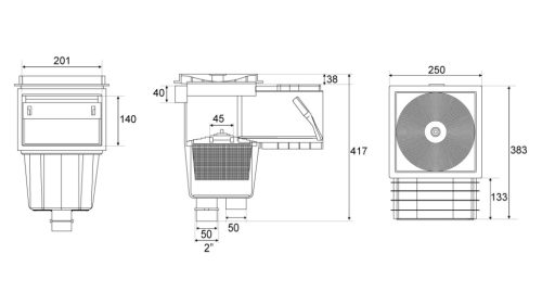 ATECPOOL skimmer úzky s medenými puzdrami, fólia D50/2' VOZ ABS AP