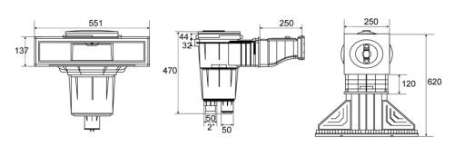ATECPOOL EURO SKIMMER extra širokým hrdlom, betón  2'/ 11/2' VNZ ABS AP